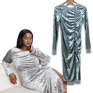 Future Collective Silver Velvet Bodycon Midi Dress XS